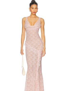 majorelle crochet dress MAJORELLE Kahili Mini Dress in Baby Pink